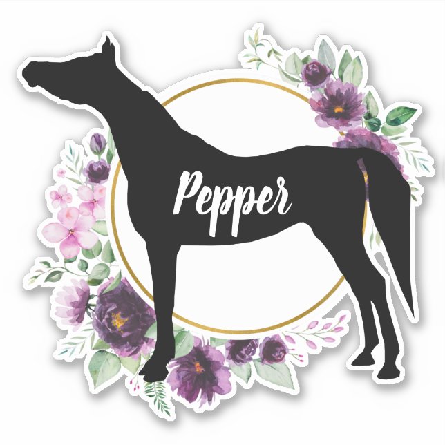 Adesivo Equestre Personalizado Nome Floral Sticker (Frente)