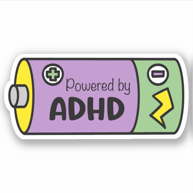 Adesivo Equipado com ADHD | Bateria roxa e verde (Frente)