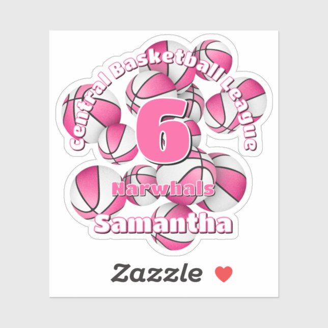 Adesivo equipe cor-de-rosa cores basketbolas esportes meni (Folha)