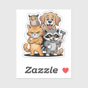 Adesivo Equipe de Amigos Animais de Desenho Ilustração