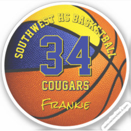 Adesivo equipe de basquetebol cores crianças nome ouro azu