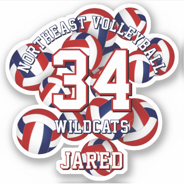 Adesivo equipe de esporte azul vermelho colorido volleybol (Frente)