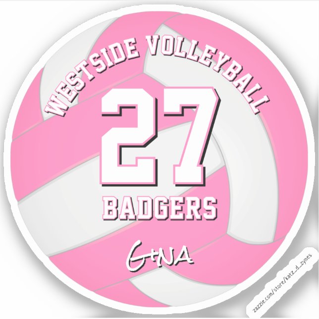 Adesivo equipe de esporte rosa colorido voleibol (Frente)