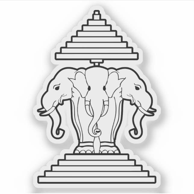 Adesivo Erawan Three Headed Elephant Lao / Laos Flag (Frente)