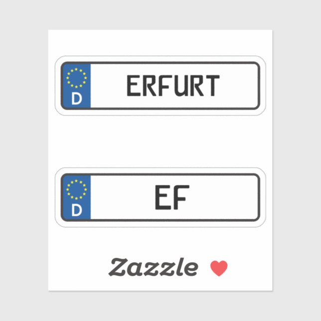 Adesivo Erfurt kennzeichen, placa de licença de automóveis (Folha)