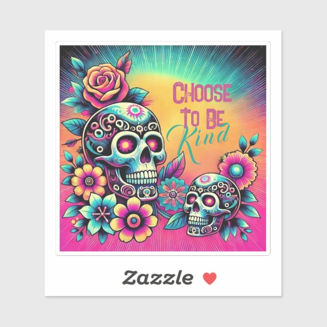 Adesivo Escolha ser um crânio colorido (Folha)