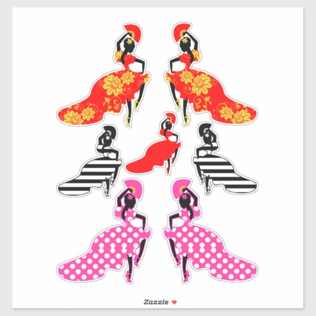Adesivo Espanhola Lady Flamenco Dancers Silhouette Art (Folha)