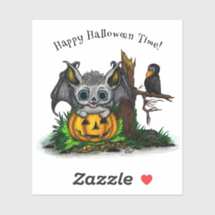 Adesivo Esperando o Halloween, Cute Bat e Raven
