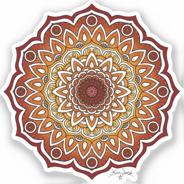 Adesivo Espiral Laranja e Castanho e Mandala Floral (Frente)