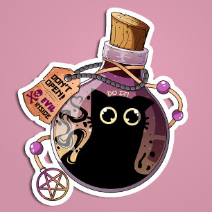 Adesivo Espírito de Gato de mau com o Frasco - Cute Spooky