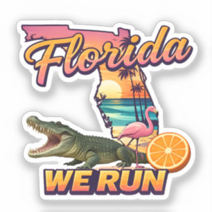 Adesivo Esportes Florida We Run Sunset Alligator Flamingo