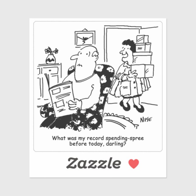 Adesivo Esposa Retorna para Casa de Comprar Cartoon. (Folha)