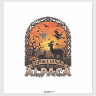 Adesivo Esqueça o Doce, Me Dê Alpaca Halloween Fantasma M