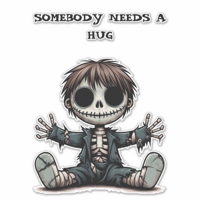 Adesivo esqueleto assustador garoto dando abraços arte de  (Frente)