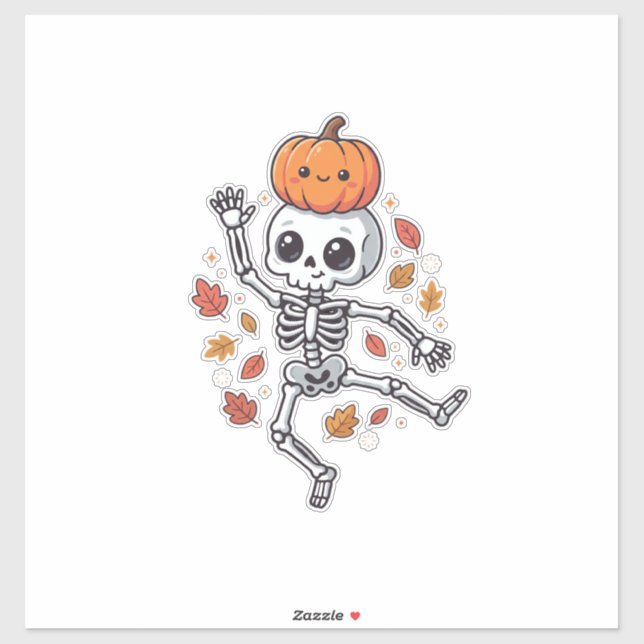 Adesivo Esqueleto Dançante de Halloween Fofo com Cabeça de (Folha)