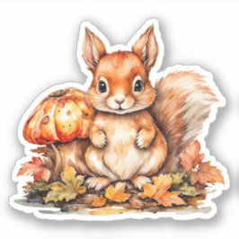 Adesivo Esquilo de Bebê, Cogumelos e Bolotas