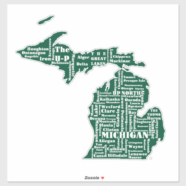 Adesivo Estado Verde das Cidades de Michigan (Folha)