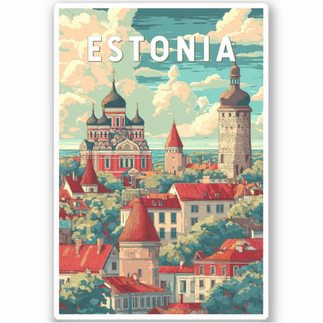 Adesivo Estônia - Ilustração - Viagem Art Vintage (Frente)