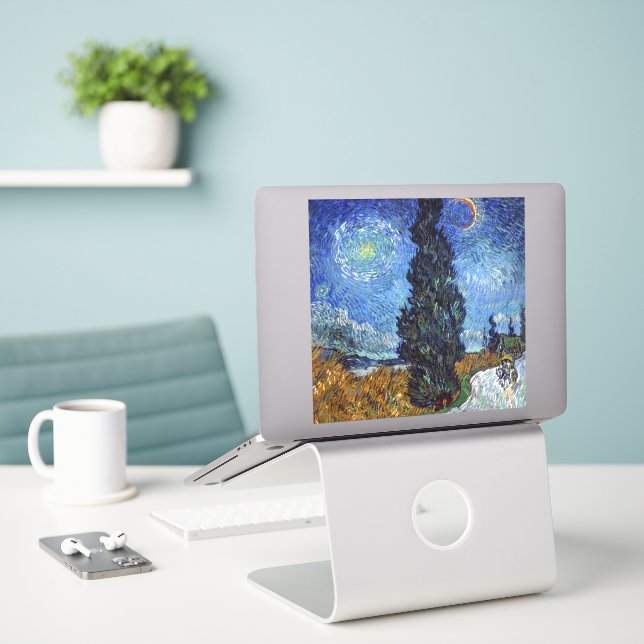 Adesivo Estrada com Ciprestes Impressionismo de Van Gogh (Laptop na mesa)
