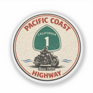 Adesivo estrada da costa pacífica de moto califórnia rota
