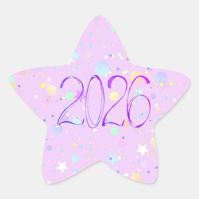 Adesivo Estrela 2026 number new year cute pink purple (Frente)