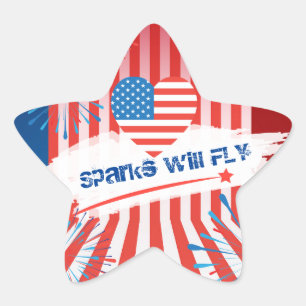 Adesivo Estrela 4 de julho American Flag Heart Personalizado dos E