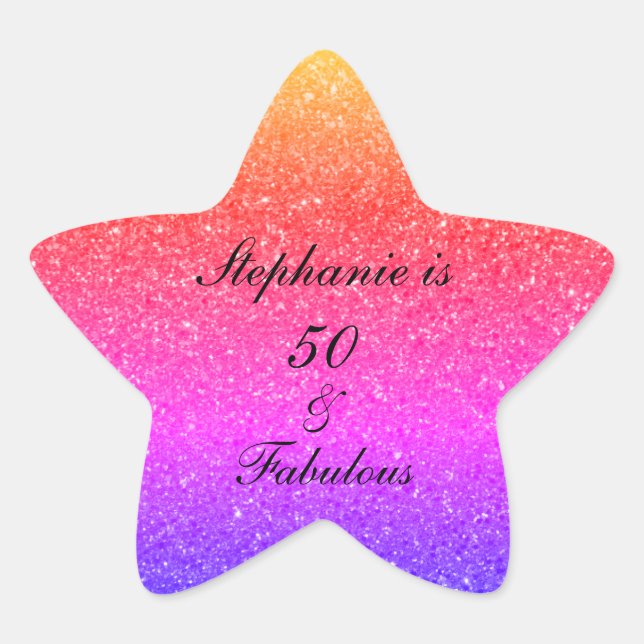 Adesivo Estrela 50 E Fabulosa Brilhante Púrpura Rosa De Aniversári (Frente)
