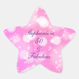 Adesivo Estrela 50 E Fabuloso Aniversário Rosa Rosa Rosa Glitérico