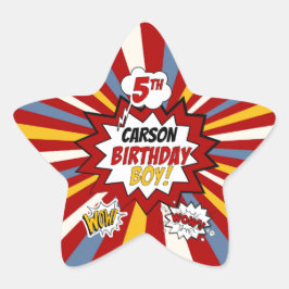 Adesivo Estrela 5 Birthday Boy Super-Heroi Comic com Nome