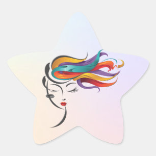 Adesivo Estrela Abstrato com arte colorida de cabelo voando