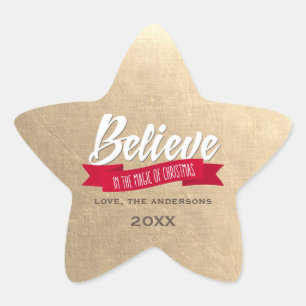 Adesivo Estrela Acredite. Vinhetas de Natal Personalizadas com Fol