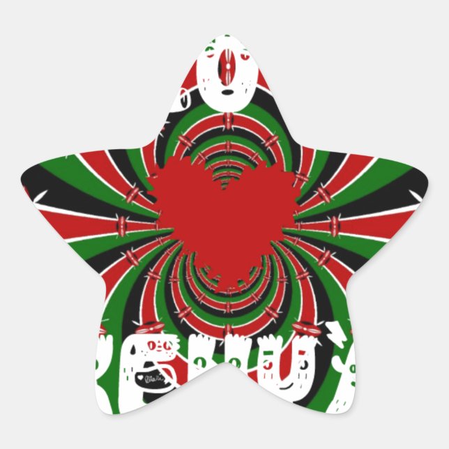 Adesivo Estrela Adoro Heart Kenya: Arte Dinâmica De Bandeiras (Frente)