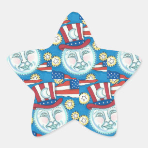 ADESIVO ESTRELA AMERICANA PATRIÓTICO DE ARTE FOLK NA LUA