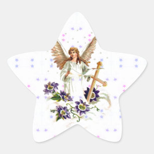 Adesivo Estrela Angel Com Flores De Cruz E Clematis
