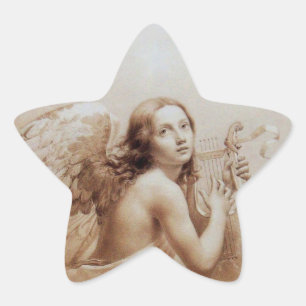 ADESIVO ESTRELA ANGEL JOGANDO LYRA SOBRE AS NUVENS