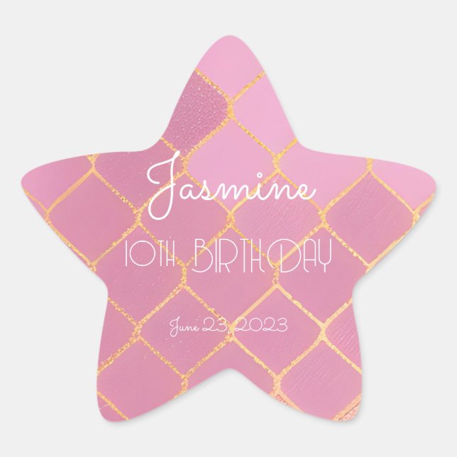 Adesivo Estrela Aniversário da Garota Dourada Rosa (Frente)