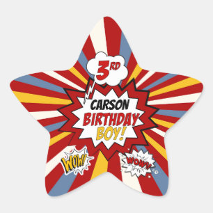 Adesivo Estrela aniversário de 3 anos, super-herói com nome