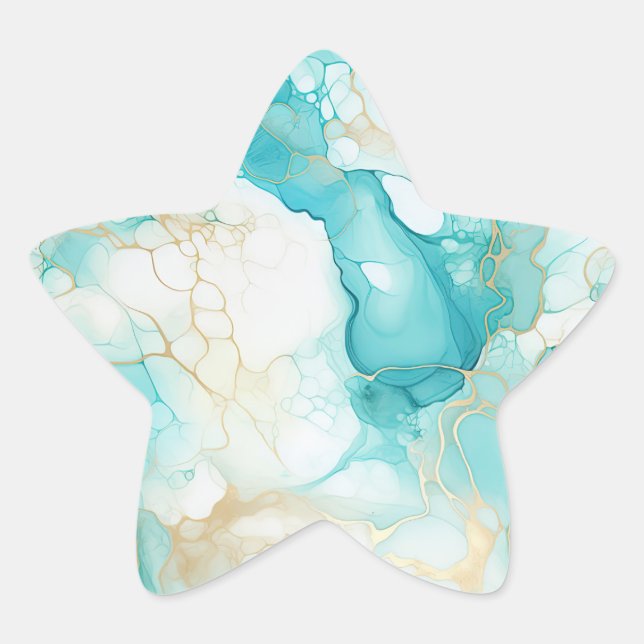 Adesivo Estrela Aqua Mint Dourado Marble (Frente)