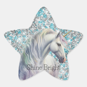 Adesivo Estrela Aqua Silver Unicorn Glitter Sparkle Favor de Anive