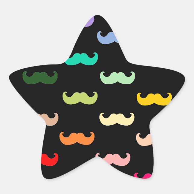 Adesivo Estrela Arco-Íris Colorido com bigode a preto (Frente)