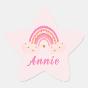 Adesivo Estrela Arco-Íris Cor-de-Rosa Bonito Menina Nome Perso
