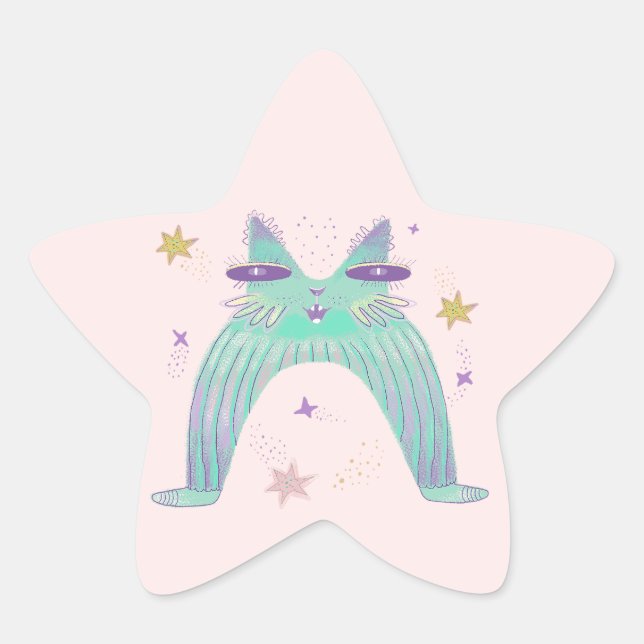 Adesivo Estrela arte de gato arco-íris (Frente)