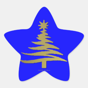 Adesivo Estrela Árvore de Natal Moderna Estêncil Impressão Dourada