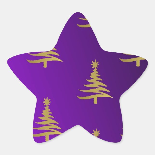 Adesivo Estrela Árvores de Natal Douradas em Roxo (Frente)