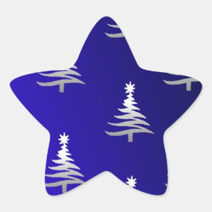 Adesivo Estrela Árvores de Natal Prateadas em Azul Cobalto