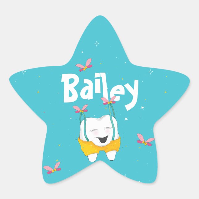 Adesivo Estrela Asas Láteas Mágicas Esparsas Voando Azul Dente (Frente)