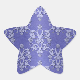 Adesivo Estrela Azul Periwinkle Padrão Damask Floral Chique