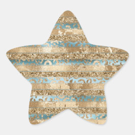 Adesivo Estrela Bandas Impressas do Leopardo Azul-Azul-Aqua Dourad