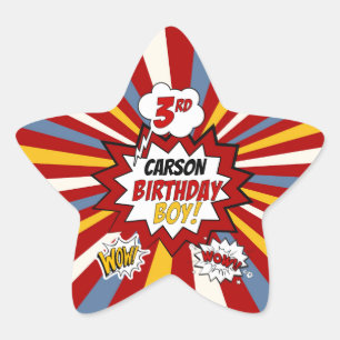 Adesivo Estrela BD de Super Herói aniversário de 3 anos
