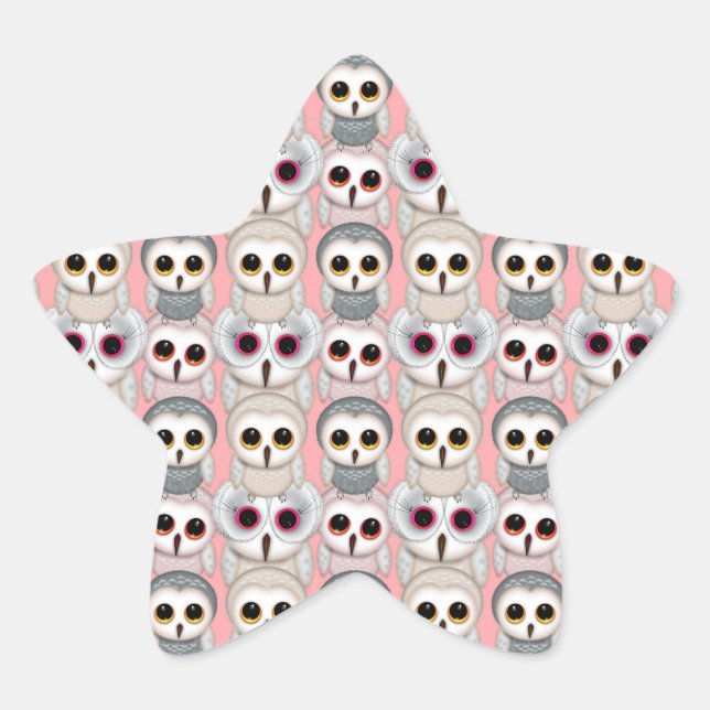 Adesivo Estrela Bebês Corujas em Padrões Rosa (Frente)